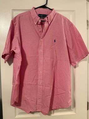 Ralph Lauren Pink Gingham Button-Down Short Sleeve Shirt